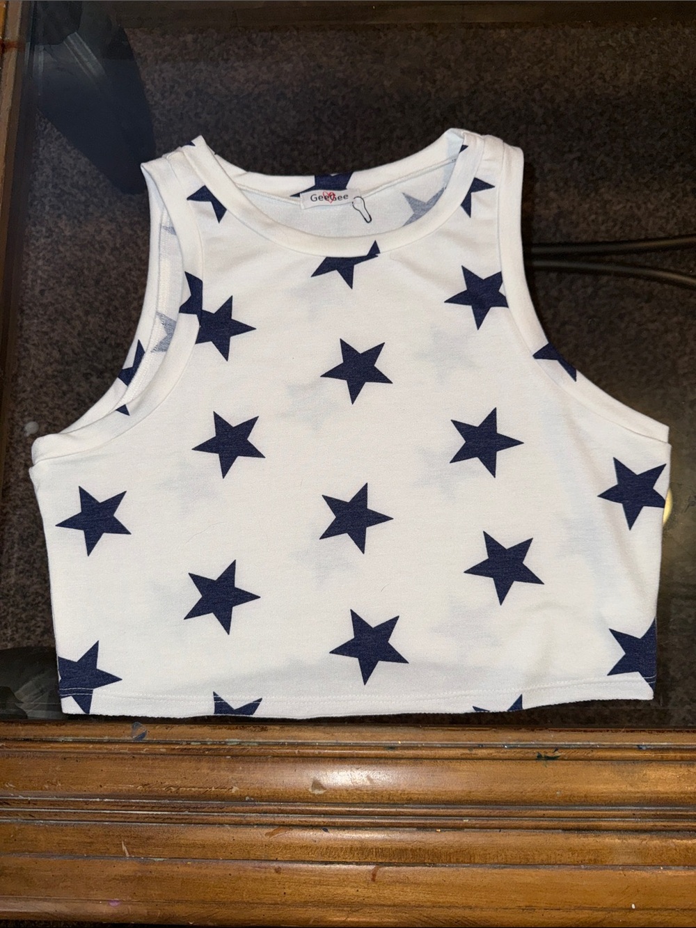 GeeGee White Star Print Crop Tank Top
